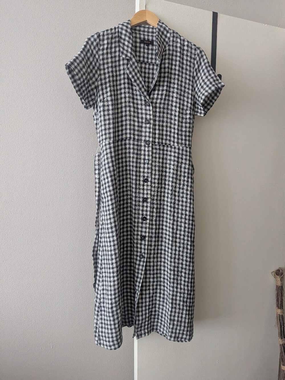 Quince Black & White Gingham Button-Front Dress - Picture 2 of 10